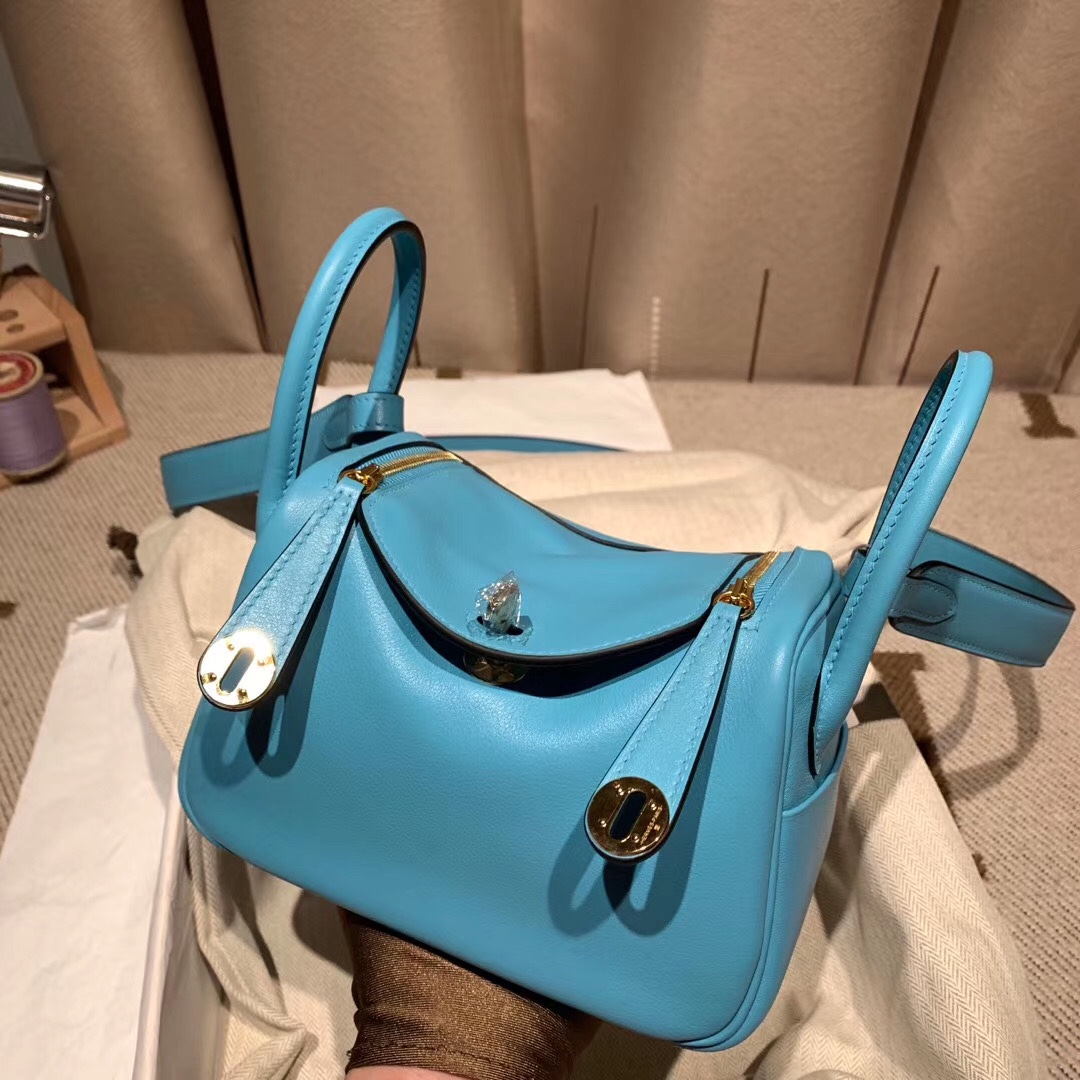 에르메스 미니 린디백19 노드블루 금장